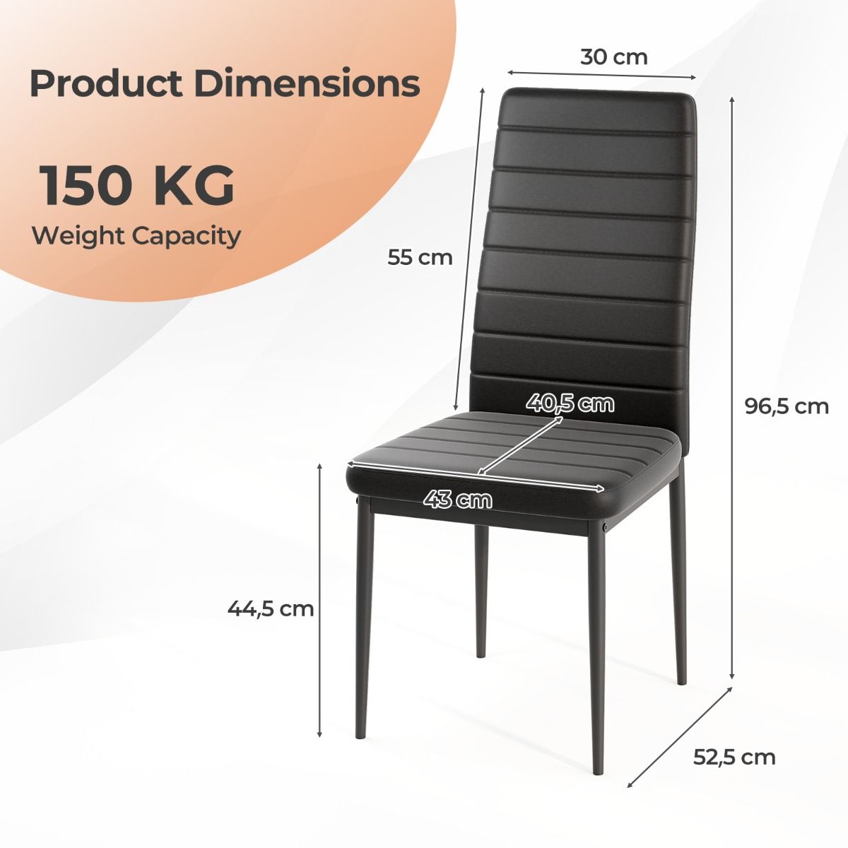 Coast Eetkamerstoelen Set van 4 - Kunstleer - Metalen poten - Zwart