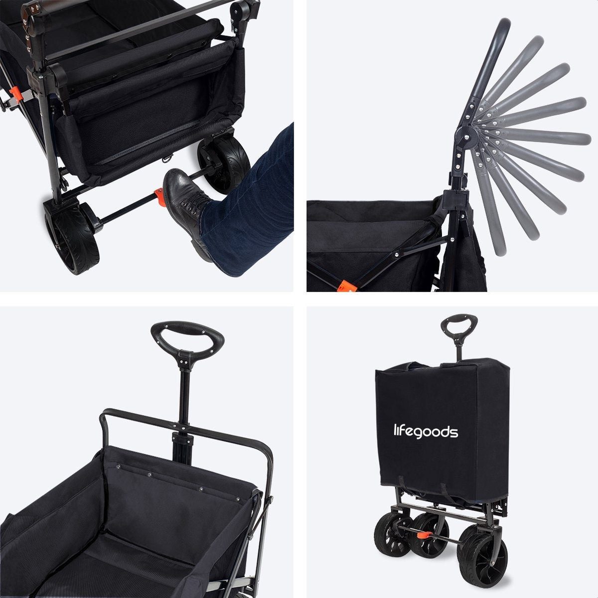 LifeGoods Bolderkar – Inklapbaar  – max. 120 kg – 120 x 61 x 80 cm – Zwart