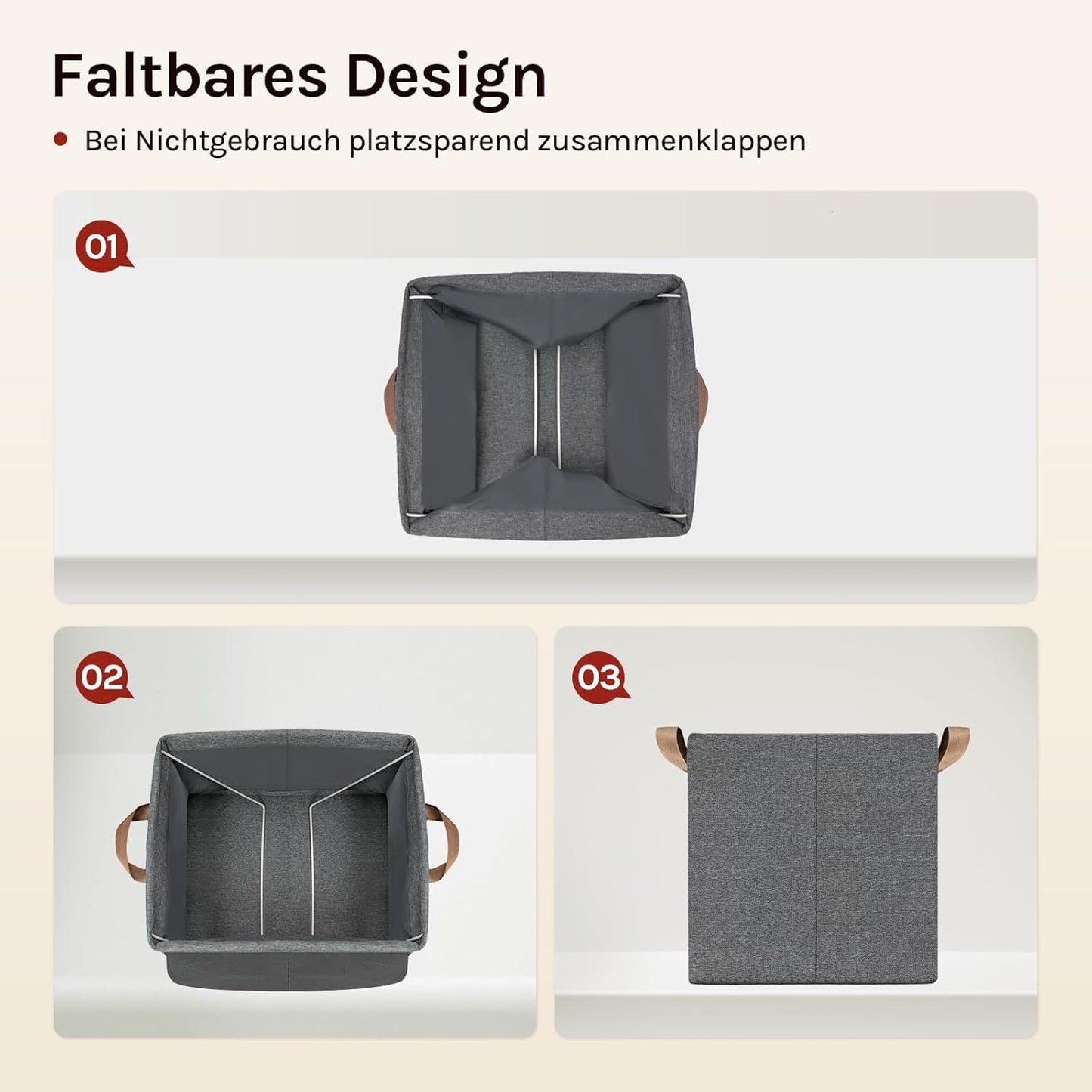 Woltu Opvouwbare Opbergboxen Set van 5 - Grijs - Met Handgrepen en Metalen Frame - 26 x 26 x 26,5 cm