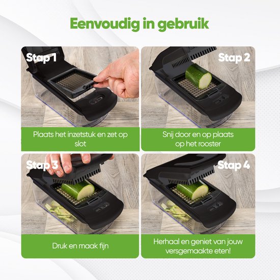 Stosh Mandoline - Groentesnijder - Uiensnijder - Spiraalsnijder - 7 Delig - BPA vrij - Zwart