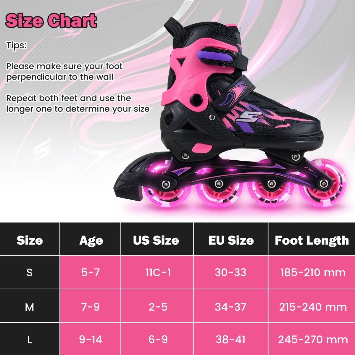Coast Inlineskates voor kinderen - verstelbaar - lichtgevende wielen - maat 38-41 EU - kleur roze