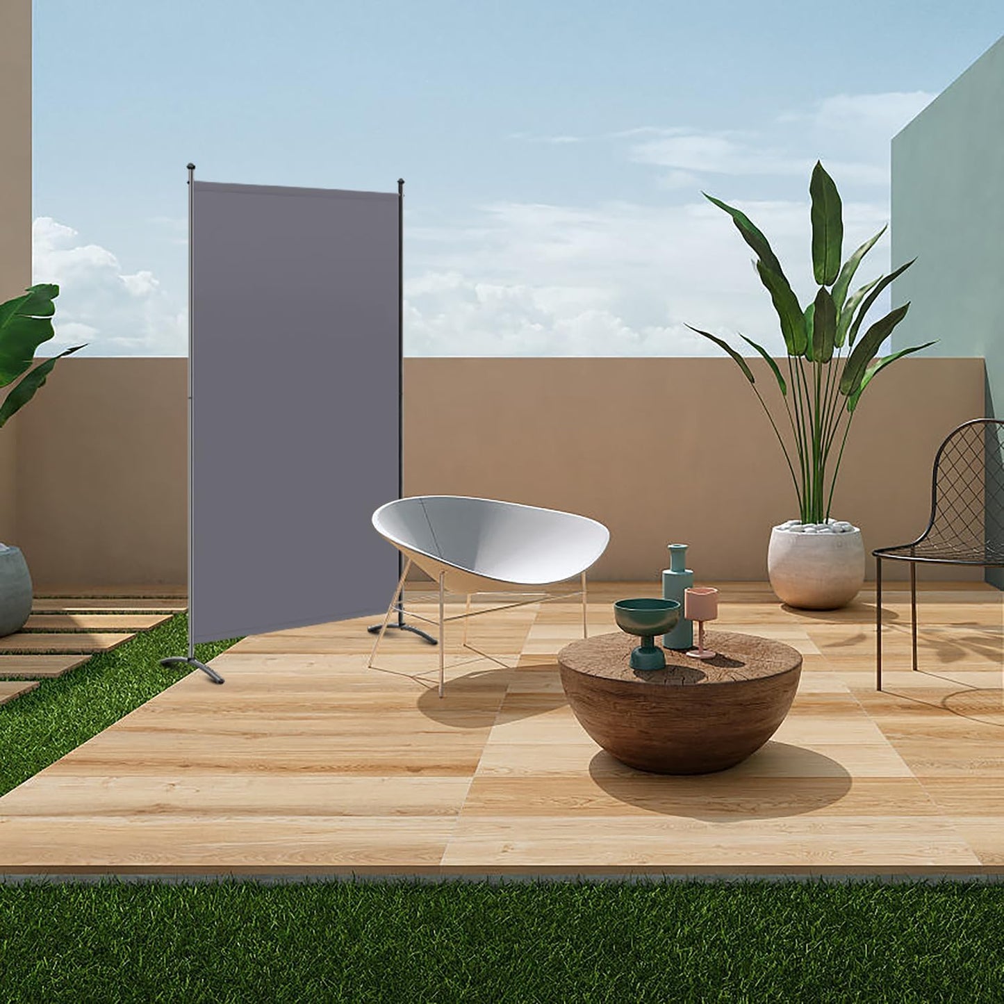 Angel Living Paravent – 1-delig Kamerscherm & Ruimteverdeler – Inkijkbescherming voor Kantoor, Balkon, Slaapkamer & Tuin – Grijs – 80 x 180 cm