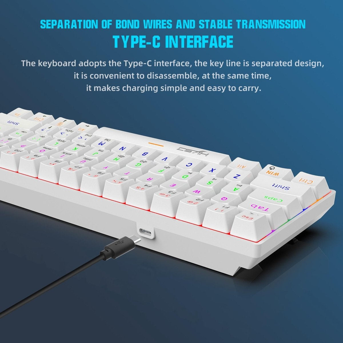 HXSJ V900 Bedrade Mechanisch Gaming Toetsenbord - RGB Verlichting - QWERTY - 61 Keys - Blue Switch - Wit