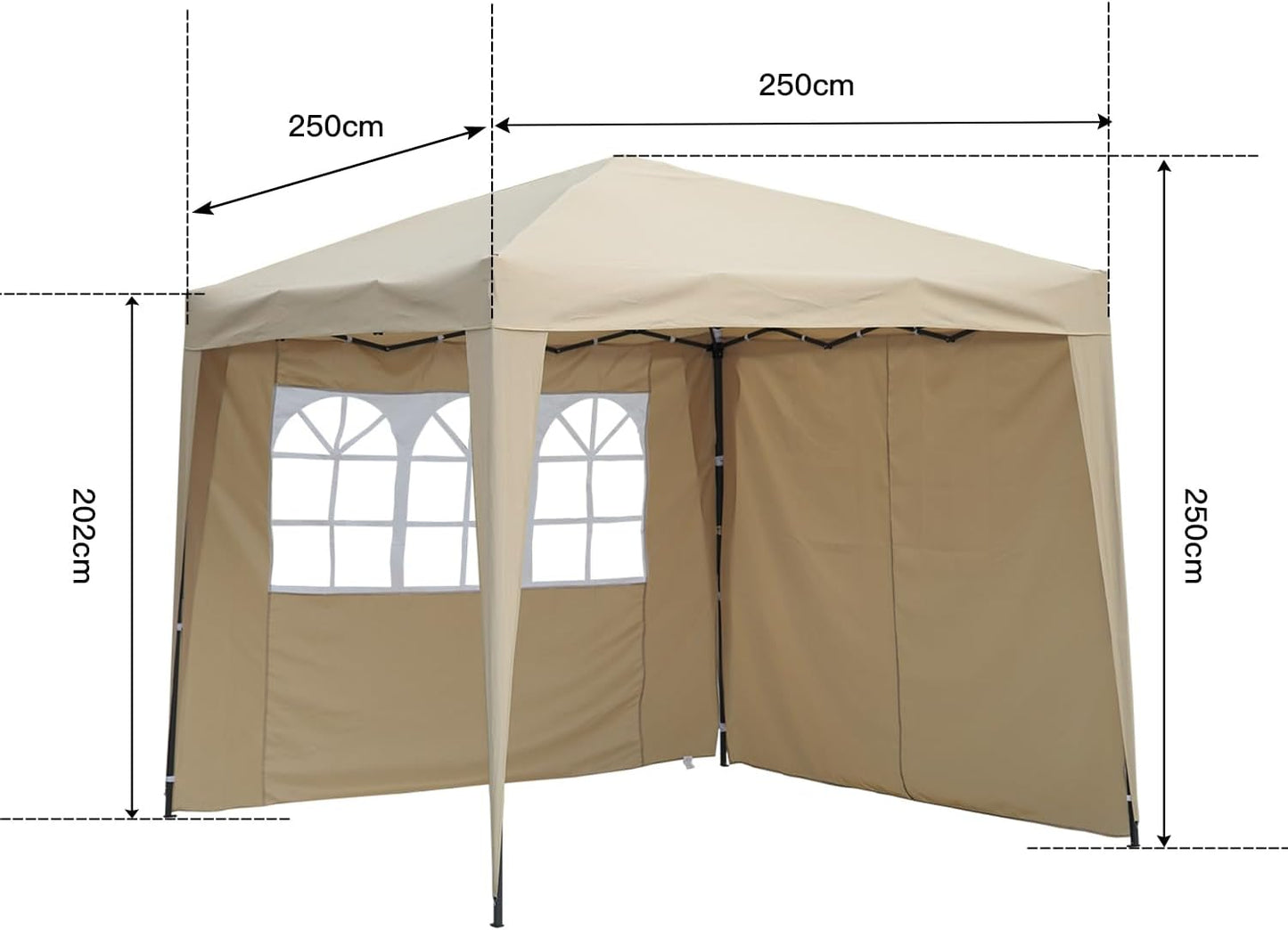 Angel Living Partytent - Easy Up - Met 2 Zijwanden - 250 x 250 x 250 cm - Beige