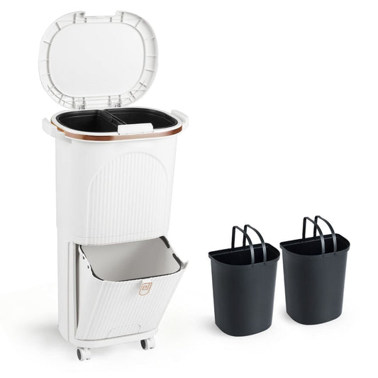 Coast Afvalbak 38L Wit – 43 x 29 x 74,5 cm – Met 2 Uitneembare Bakken, Kantelvak en Wielen