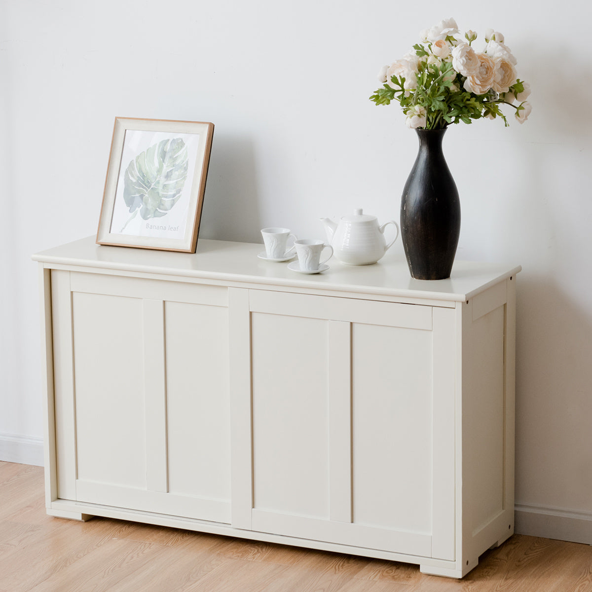 Coast Sideboard Sideboard keukenkast zijkast met schuifdeuren Wit/bruin 106,5 x 33 x 60 cm Beige