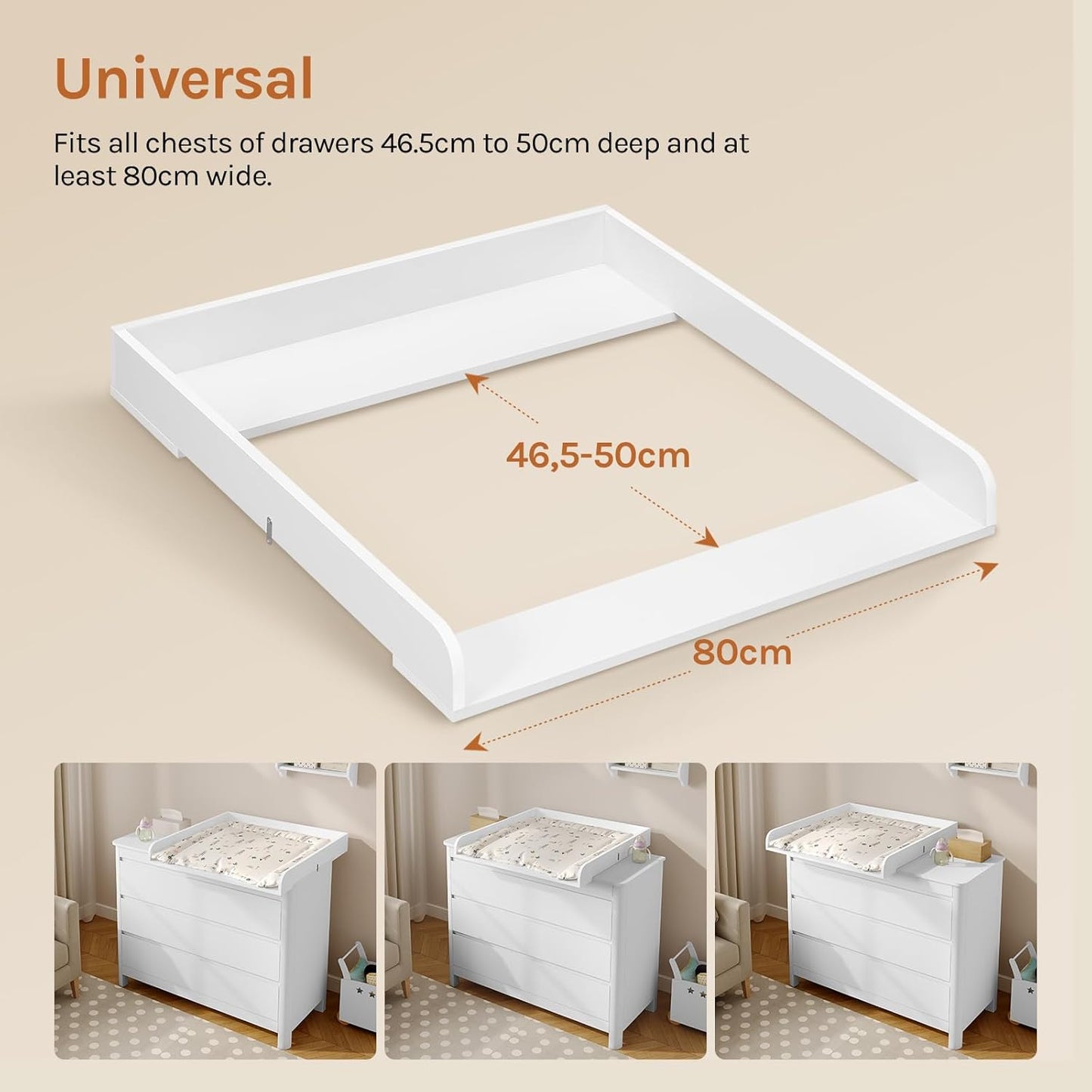 Woltu Aankleedplank Wit – 80 x 78,5 cm – Afneembaar Verschoonblad voor Commode (46,5–50 cm Diepte)