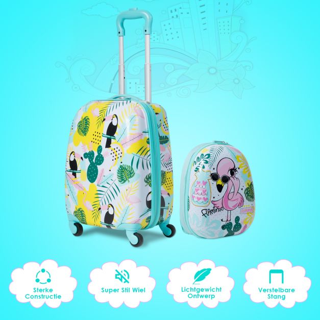 2 Stuks Kinderbagage Handbagage set met Rugzak en Koffer - 30 X 22 X 44,5-74 CM