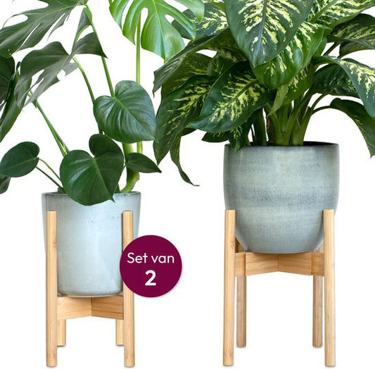 Gadgy Bamboe Plantenstandaard 2 st - Plantentafel - Plantentafeltje voor binnen - Plantenrek - Uitschuifbaar - Hout - Ø 20 tot 30 cm