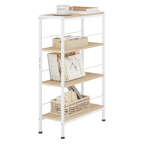 Woltu Hoekplank met 4 Niveaus Nordic Stijl - Hout en Metaal Licht Eiken + Wit - 50 x 20 x 78 cm
