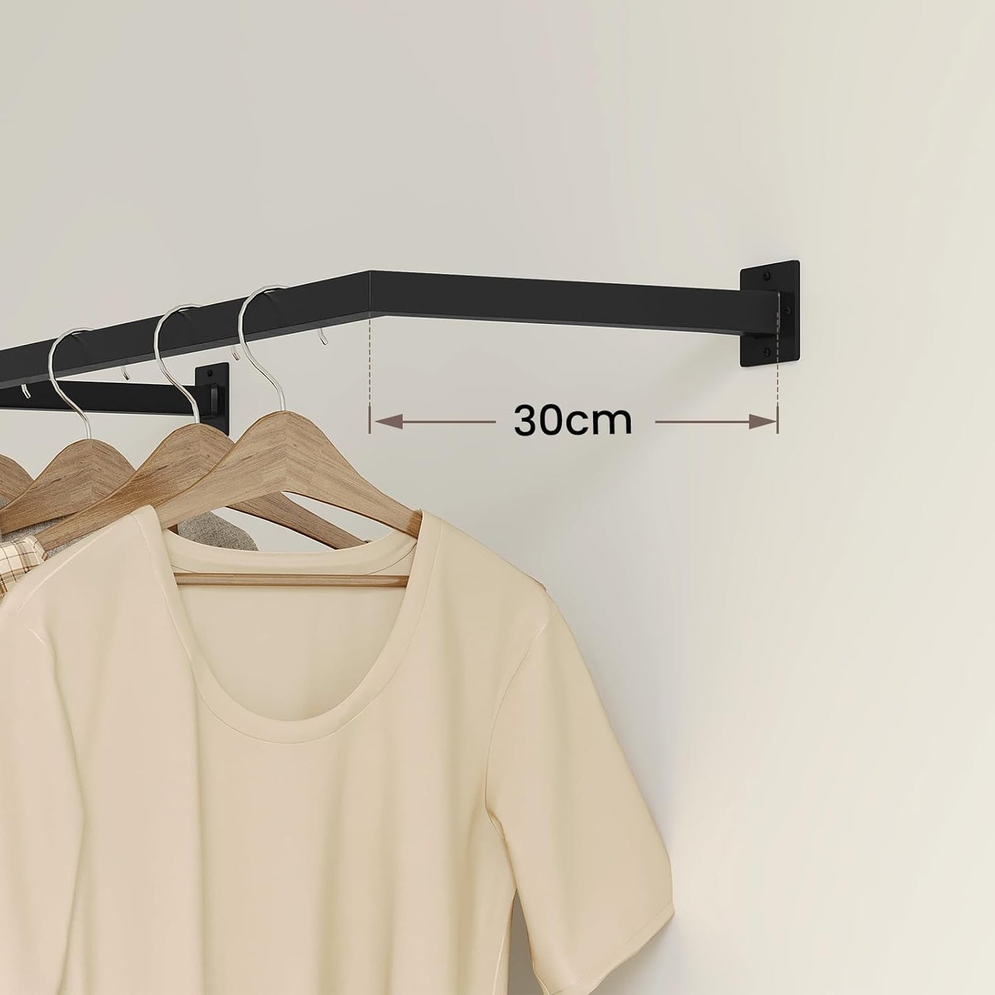 eSituro Wandkledingstang industrieel zwart – 94 x 30 x 6,5 cm – ruimtebesparende wandkapstok tot 50 kg