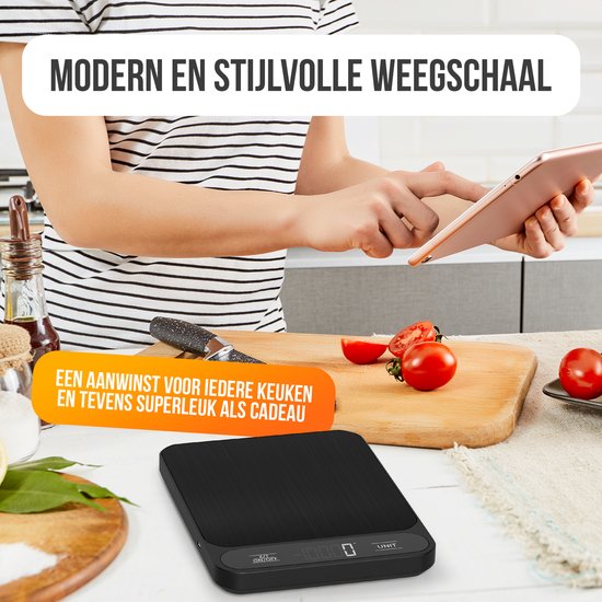 Strex Keukenweegschaal Digitaal - Weegschaal Keuken - 1 g tot 10 kg - Tarra Functie - Inclusief Batterijen - Zwart