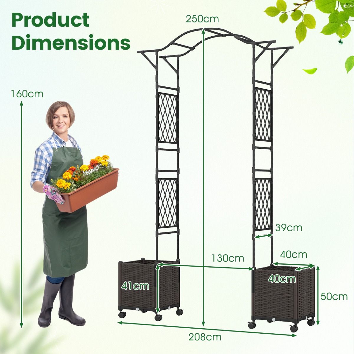 Coast Tuinboog met plantenbakken - 2-in-1 klimrek met zelfbewateringssysteem - zwart