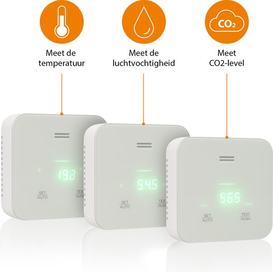 Smartwares FGA-13900 - Luchtkwaliteitsmeter Kooldioxide - CO2 alarm - 85 dB - 3 Sensoren - Gesproken melding