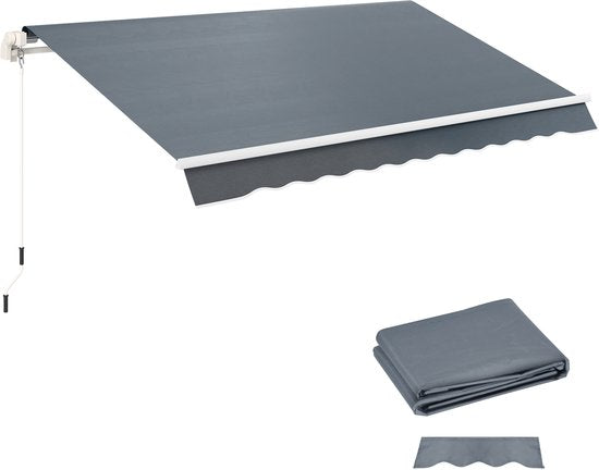 Outsunny Markiesstoff Bekleding met Volant Waterafstotend Vervangingsstof voor 4 x 3 m Markiezen Markiesdoek Markiesstof Zonwering voor Tuin Balkon Erf Grijs