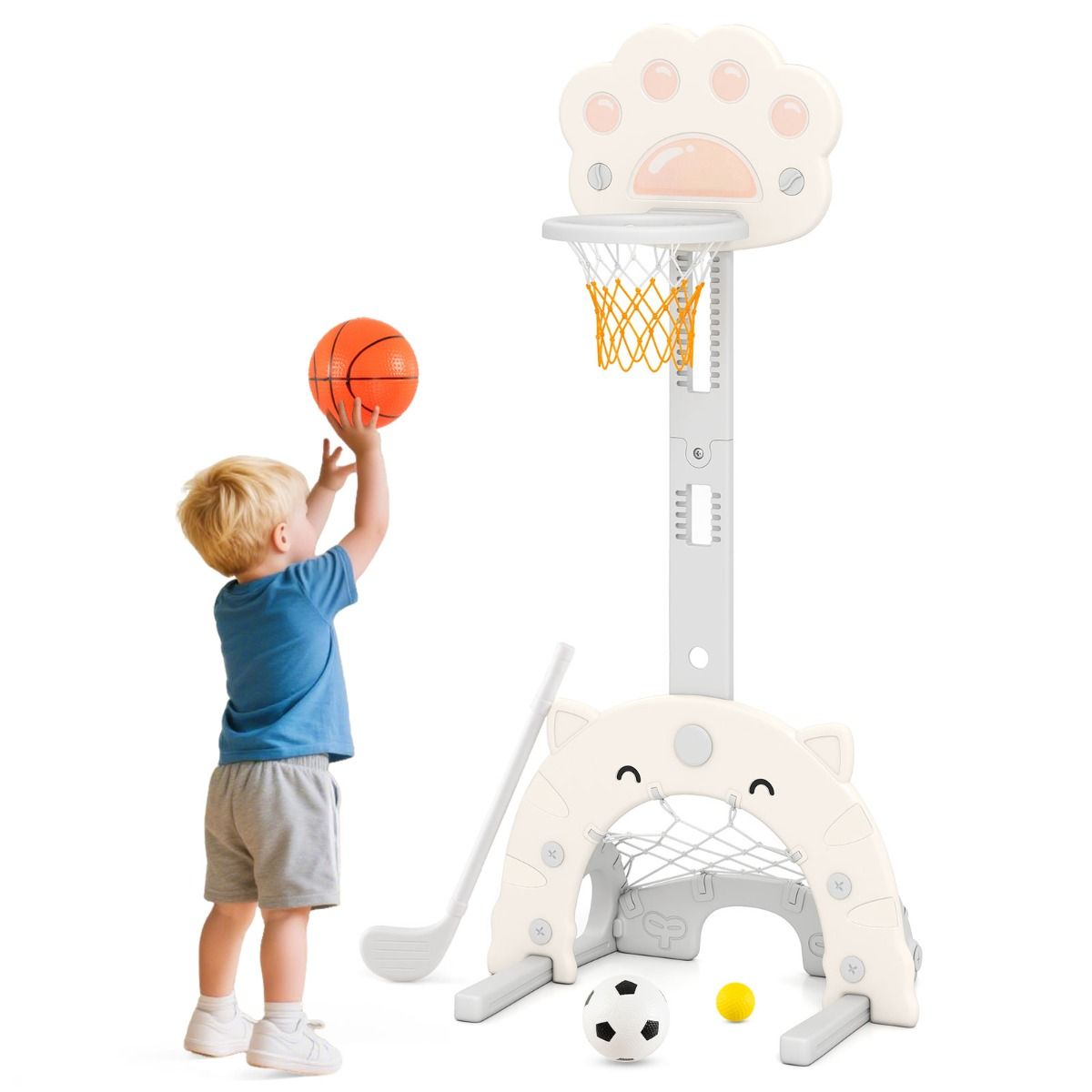 Coast 3-in-1 Basketbalring en Activiteitencentrum - Verstelbare hoogte - Voor binnen en buiten - Grijs en wit
