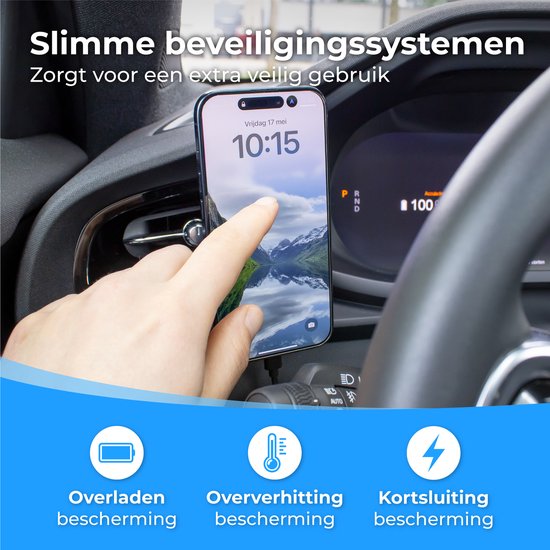 Nuvance Telefoonhouders Auto - Geschikt voor MagSafe iPhone 12/13/14/15/16 - Telefoonhouder - Draadloze Oplader - Gsm Houder Auto