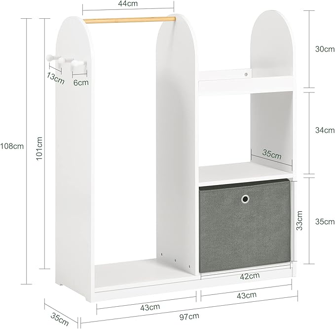 SoBuy Kindergarderobekast met 3 haken - 97 x 108 x 35 cm - wit