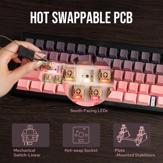 Ajazz AK650 - Draadloos Gaming Toetsenbord - Mechanisch - Gasket - Hot Swap - Tri-mode - QWERTY - 66 Toetsen - Bramen