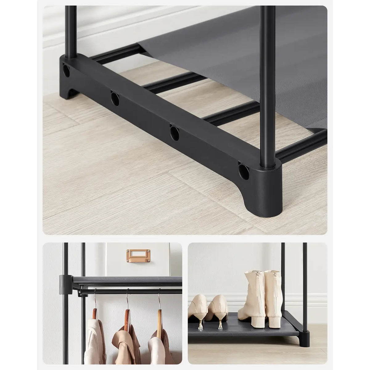 Joyfurnos Opvouwbare Stoffen Kledingkast met Dubbele Rail - 2 Deuren - 43 x 140 x 174 cm - Grijs