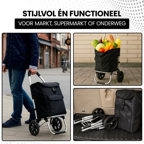 Outbee Boodschappentrolley - Boodschappenwagen - Boodschappenkar -Inklapbaar - Met wielen - Zwart