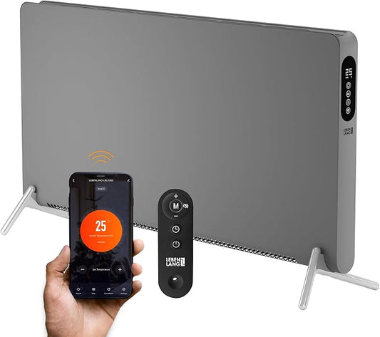 LIFETIME Elektrische Verwarming – 3 Warmtestanden, WiFi & App-bediening – 2000W – 94,5 x 50,5 x 12,5 cm – Grijs