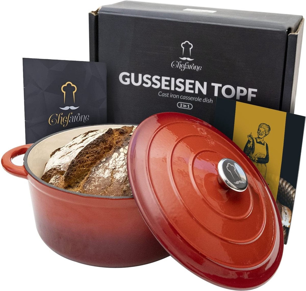 Chefarone Gietijzeren Pan – Braadpan – Inclusief Deksel – Geschikt Voor Alle Warmtebronnen – Cocotte / Email