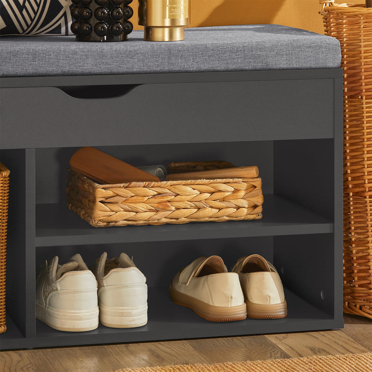 SoBuy Schoenenkast met Zitvlak - 80 x 30 x 46 cm - Zwart/ Grijs