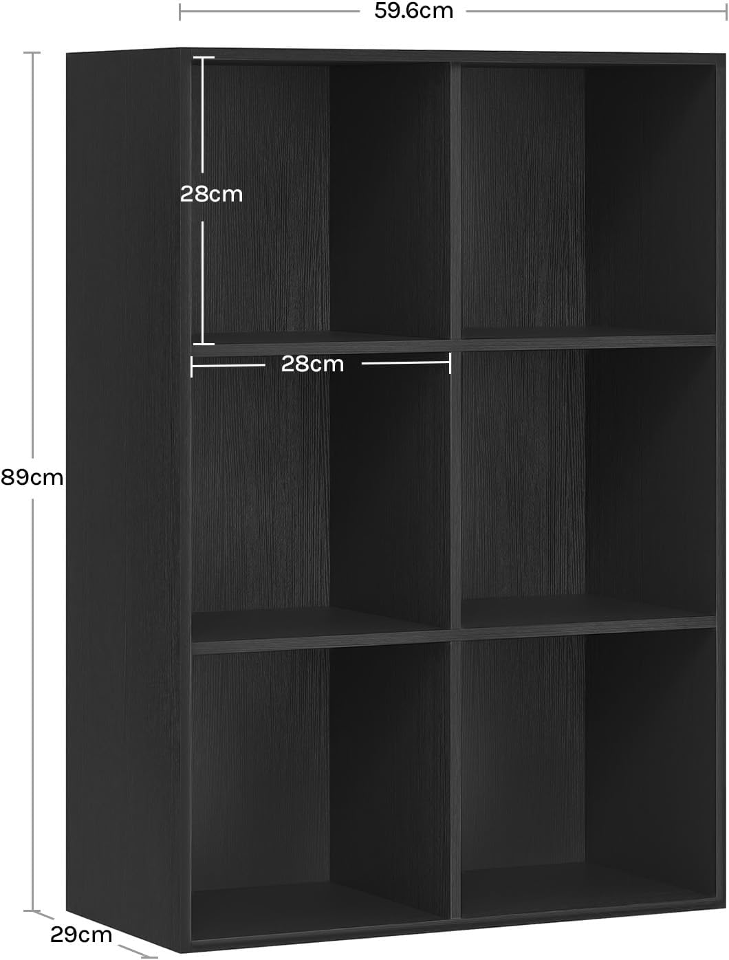 Woltu 6-Vaks Boekenkast - Kubus Opbergkast - Zwart - 59,6 x 29 x 89 cm
