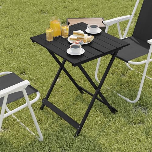 Woltu Opvouwbare Campingtafel Aluminium Zwart 50,5 x 47 x 59,5 cm