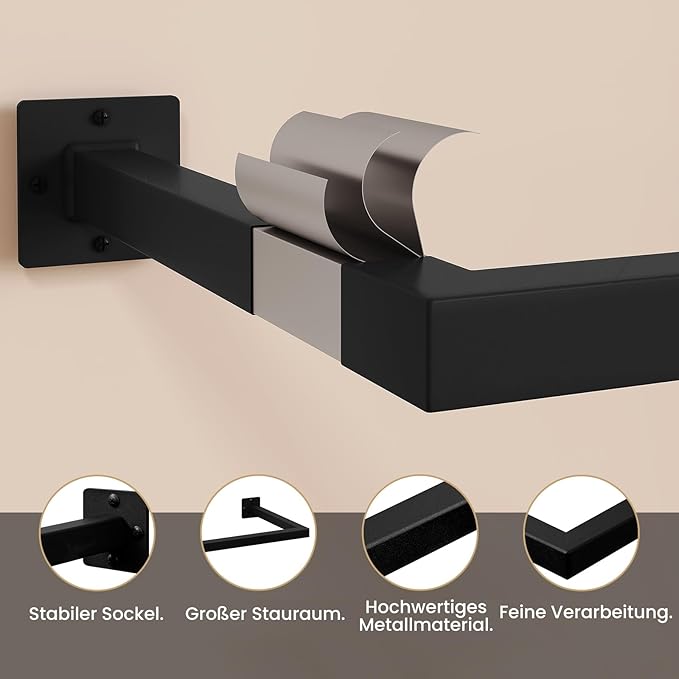 eSituro SGR0170 wand kledingroede set van 2 - rechthoekige kledingstang - industrieel ijzer - zwart 114 cm