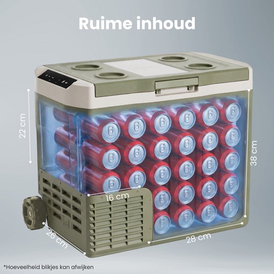 Auronic Elektrische Koelbox - Compressor - 40L - 12V en 240 volt - Camping Koelkast - Frigobox Auto - Met Wielen en Hendel - Groen