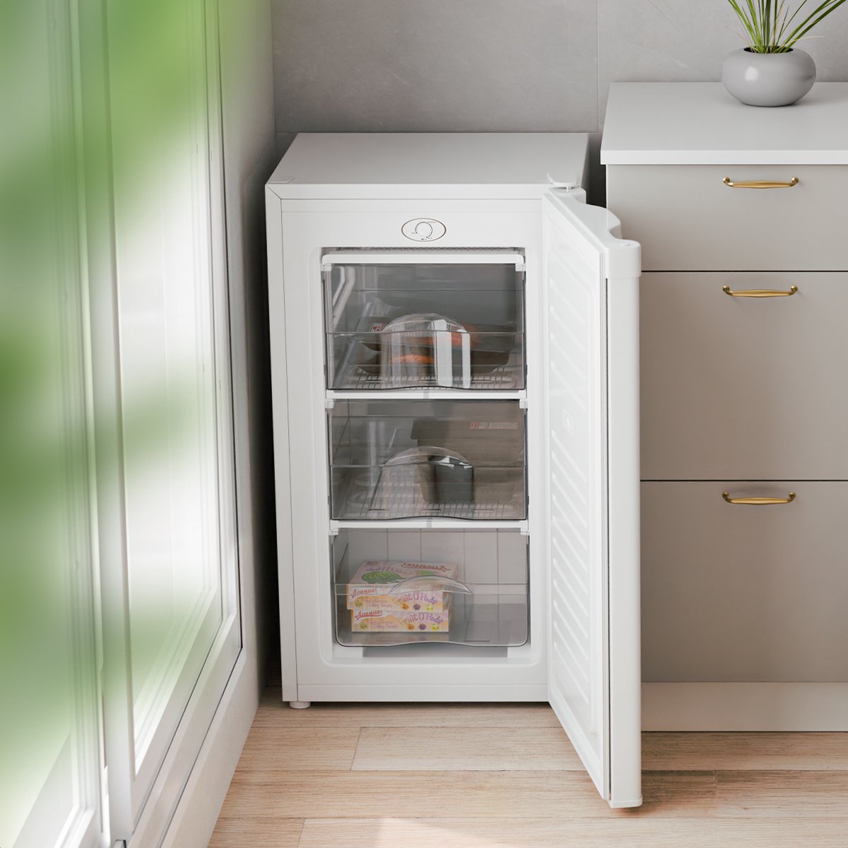 KitchenBrothers Diepvriezer - 64L - Compact Tafelmodel - 3 Vrieslades - Diepvrieskast - Vrijstaand - Wit