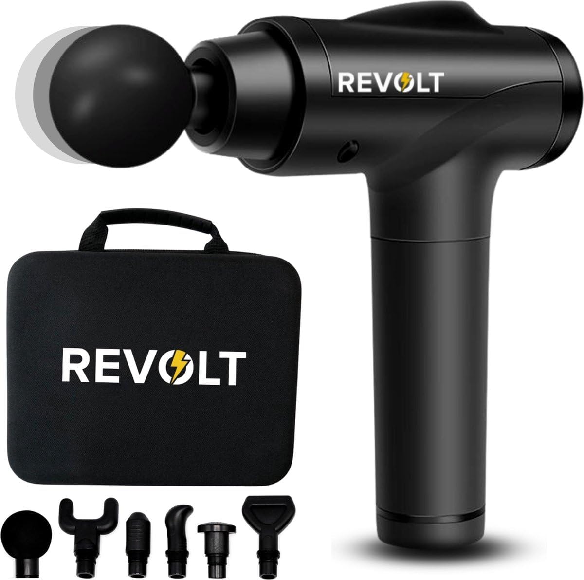Revolt - Massage Gun - 30 Verschillende Snelheden - 6 Opzetstukken - Luxe Opbergkoffer - Deep Tissue - Voor Spierherstel & Blessures - Hoge Amplitude