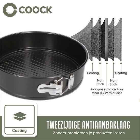 COOCK 4-delig Ronde Springvorm Set - Bakblik Rond - Taartvorm - Bakvorm met Anti Aanbaklaag - Maten 12 tot 28cm - Incl Deegschraper
