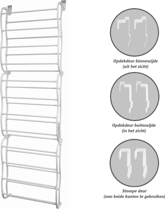 O'DADDY® hangend schoenenrek deur - Geschikt voor opdek en stompe deuren, beide kanten – 20 x 51 x 182 cm - Wit