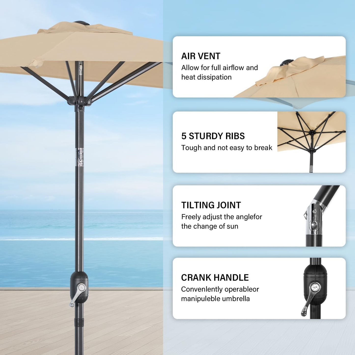 Angel Living Balkonparasol - Halfrond - 245 x 122 cm - Beige
