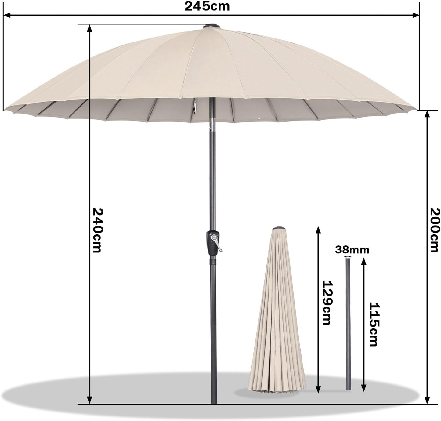 Angel Living Parasol Rond - Ø250 cm - Stevig - Beige