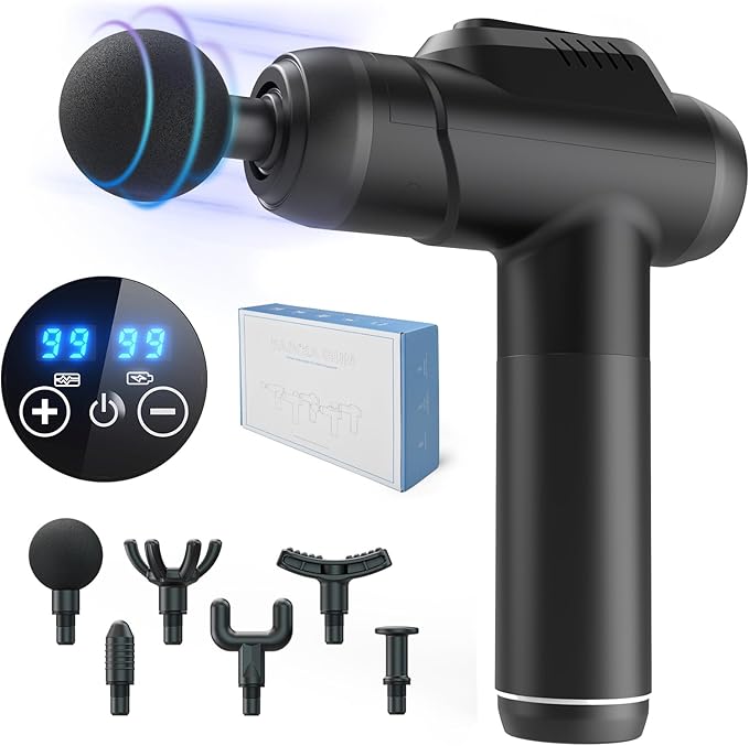 Zerolia Massage Gun - 30 standen - 10 opzetstukken - LCD touchscreen - Draadloos - Zwart