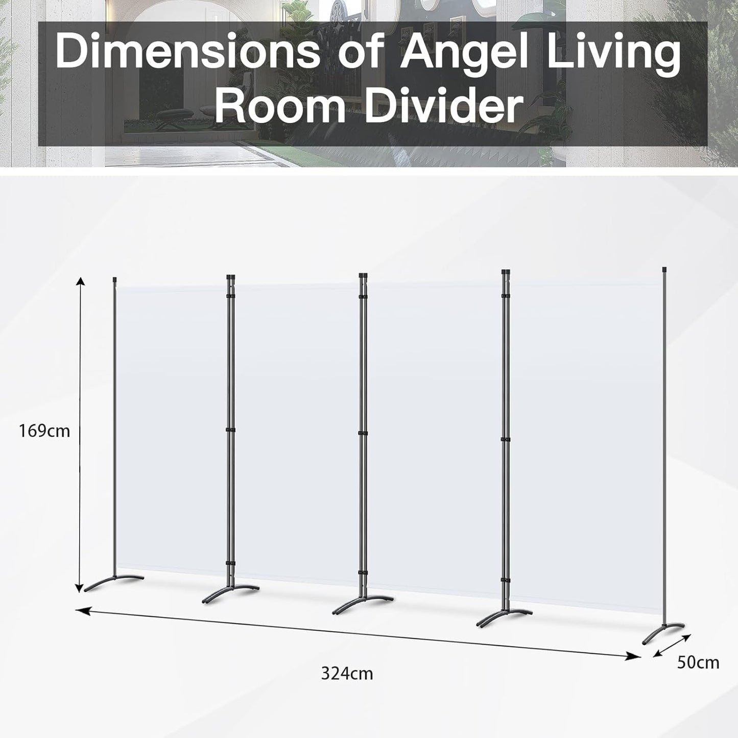 Angel Living Kamerscherm - 4 Panelen - 324 x 170 cm - Wit