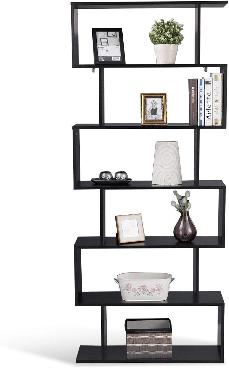 Coast Standregal 6 Level S-vorm Boekenkast opslagplek hout kleurselectie zwart-zwart