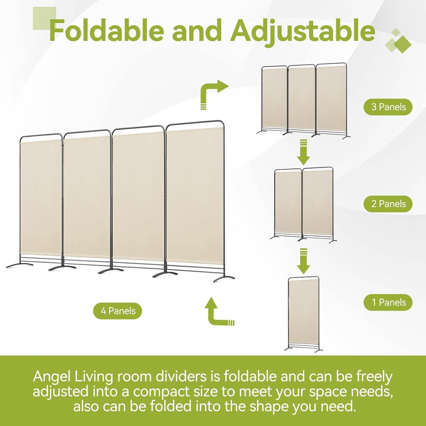 Angel Living Paravent - 4 opvouwbare kamerverdelers - onafhankelijk - 180 x 324 cm - beige
