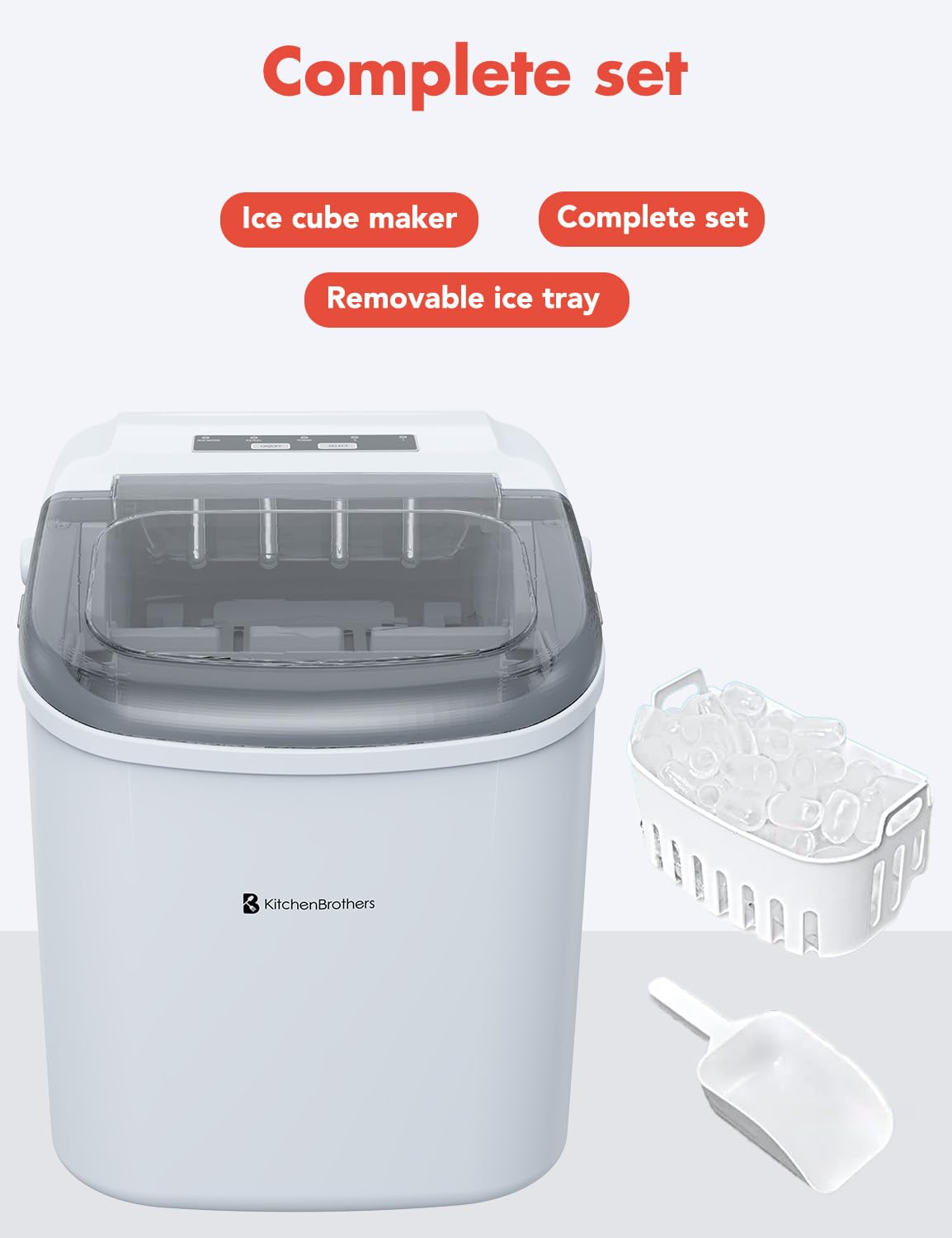 KitchenBrothers IJsblokjesmachine - 1,2 Liter - 95 Watt - 32D x 31B x 25H - Wit