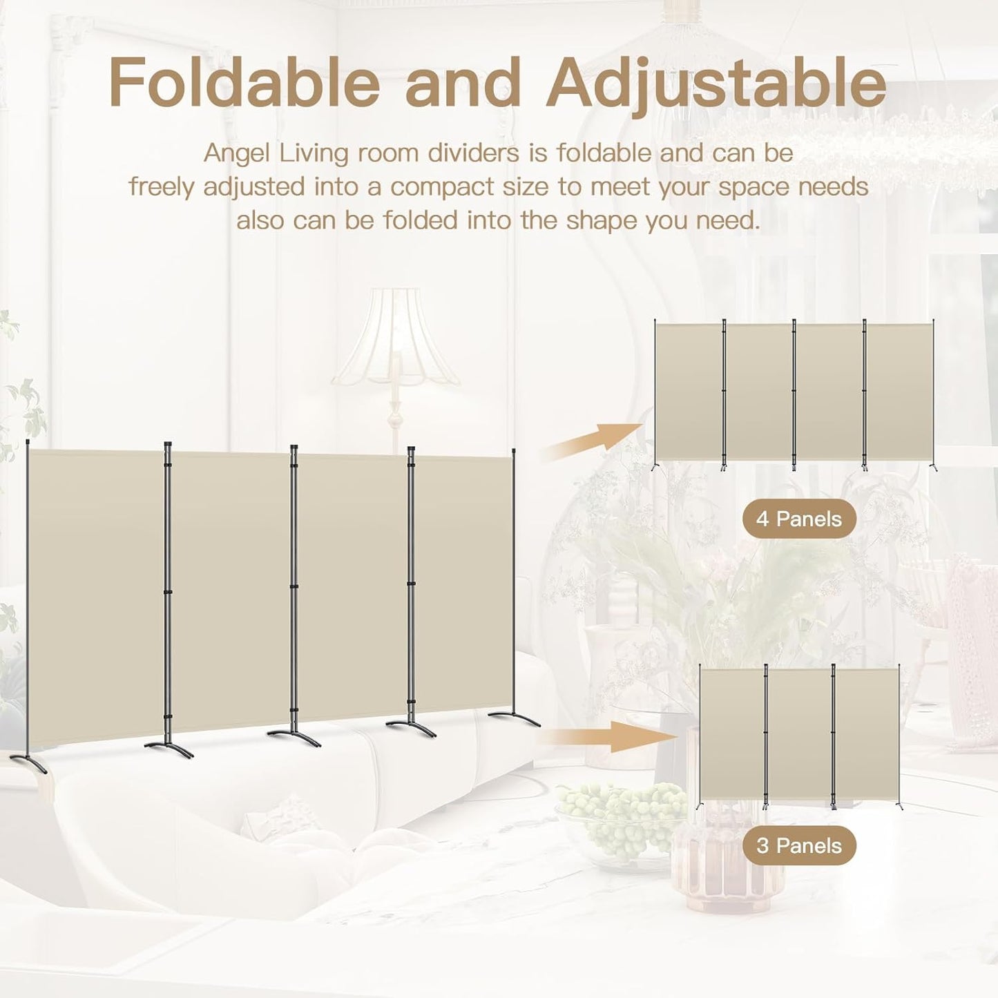 Angel Living Kamerscherm - 4 Panelen - 324 x 169 cm - Beige