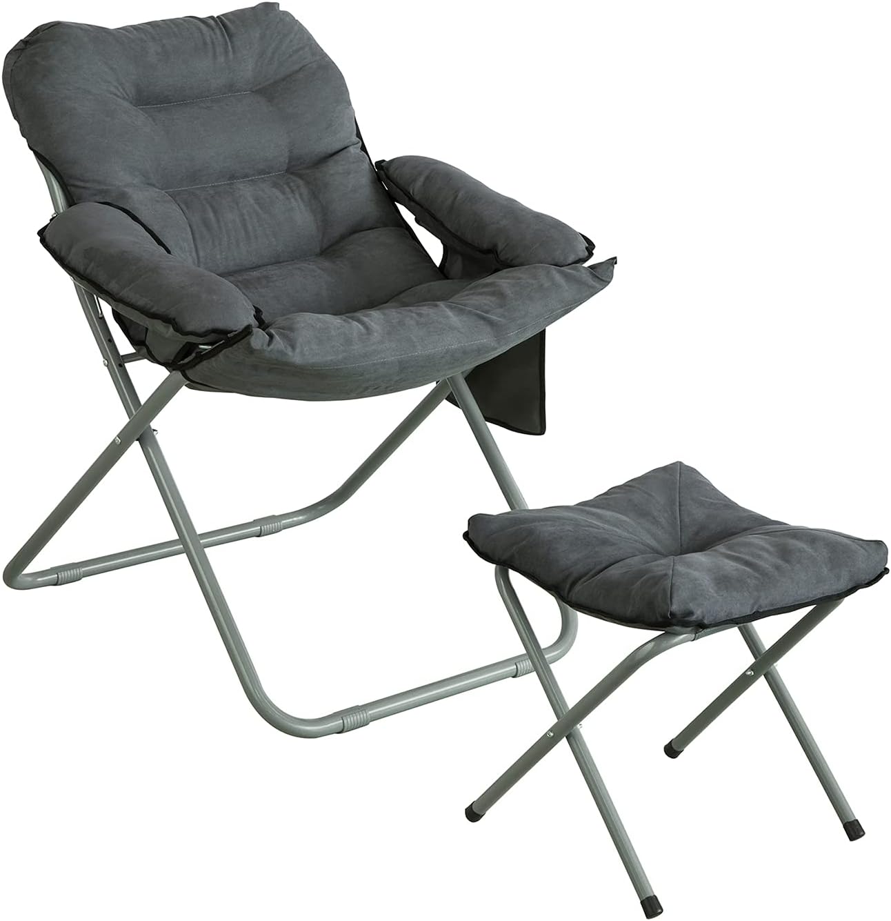 SoBuy Campingstoel met voetensteun - Inklapbaar - Comfortabel - Max. 150 kg - Grijs