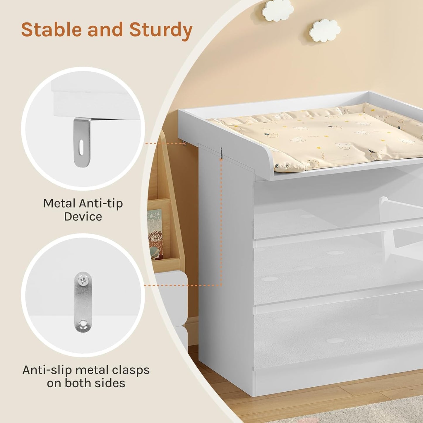 Woltu Aankleedplank Wit – 80 x 78,5 cm – Afneembaar Verschoonblad voor Commode (46,5–50 cm Diepte)