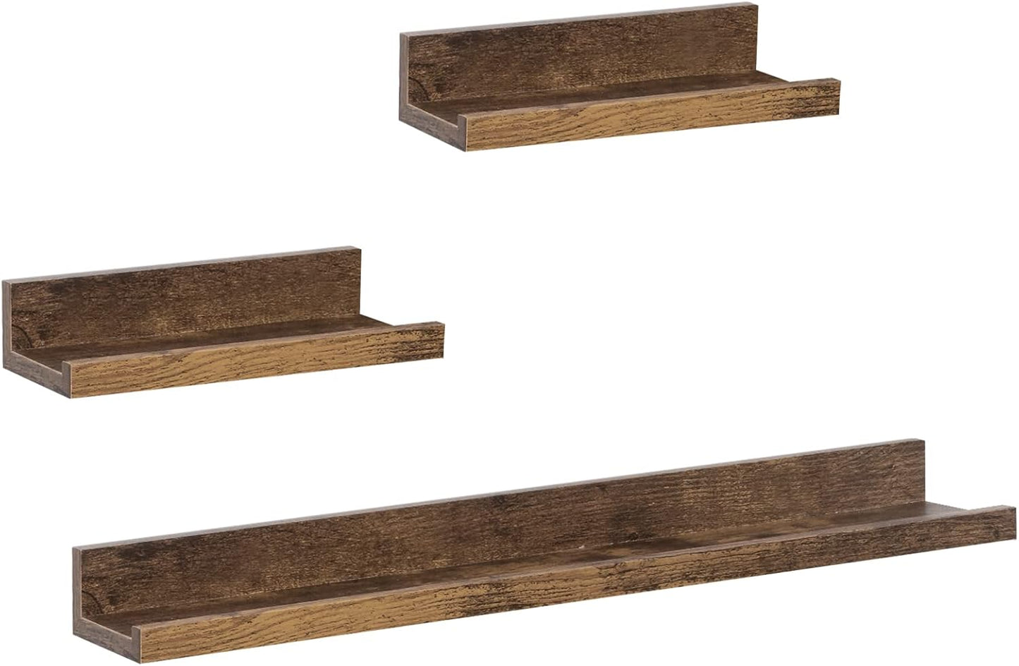 Woltu RG9491HOV Wandplanken Set van 3 - 60 x 10 x 5 cm - Vintage Bruin - Zwevende Fotoplanken met Opstaande Rand