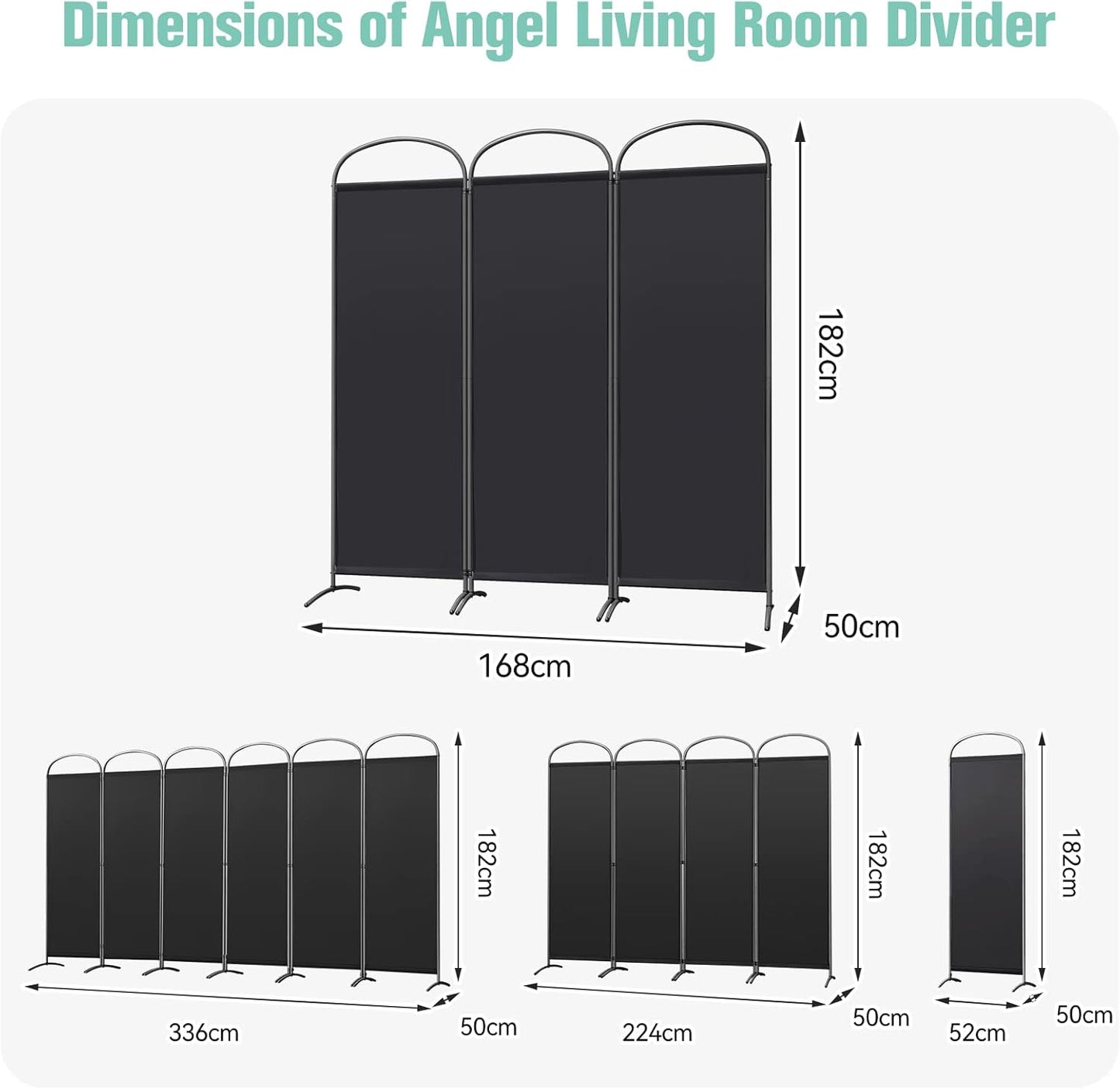 Angel Living Kamerscherm - 3 Panelen - 168 x 182 cm - Zwart