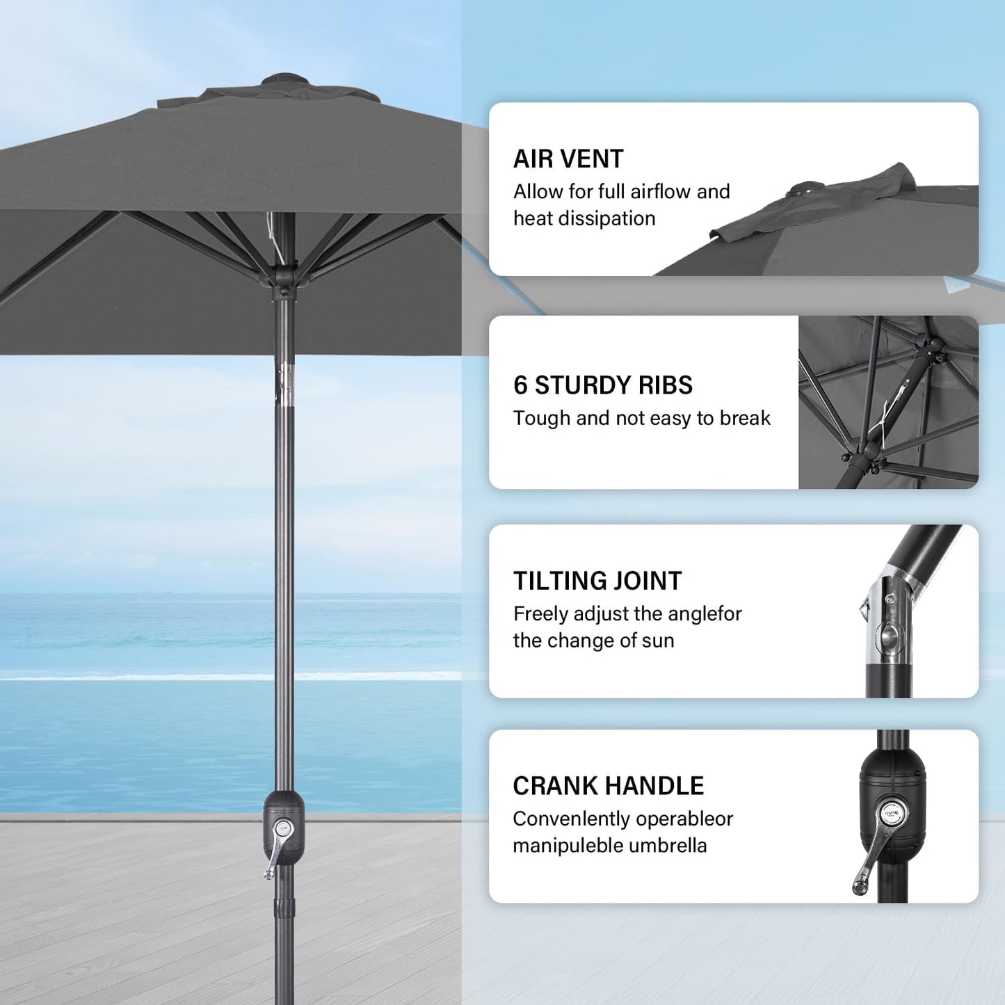 Angel Living Parasol Ø300 cm - Rond - Grijs