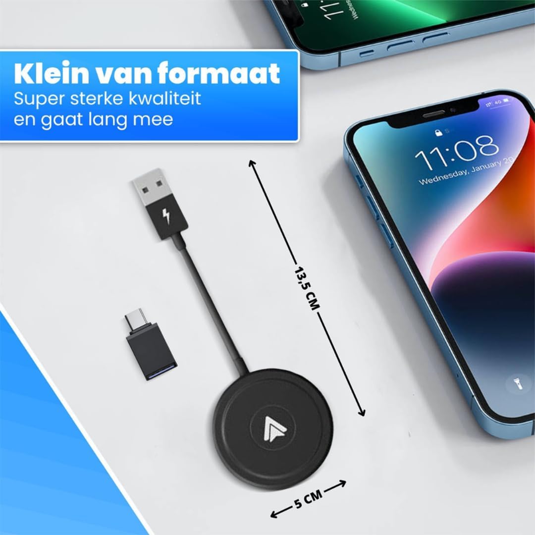 CarMe Luxe Android Auto Dongle - Draadloos Android Auto - USB-A & USB-C - 5GHz Verbinding - Automatische Verbinding - Compact Design - Zwart